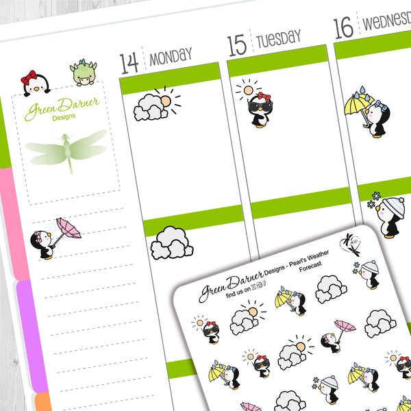 Load image into Gallery viewer, Pearl the Penguin - Weather Forecast - Kawaii character sticker
