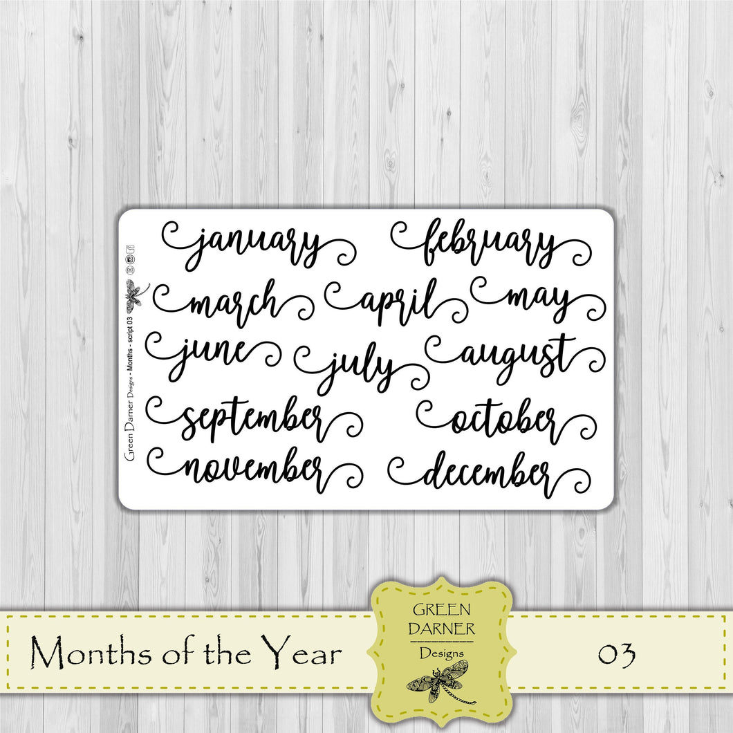 Months of the Year - Full months 03 -  text/script stickers