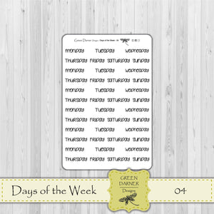 Days of the Week - Full days 04 -  text/script stickers