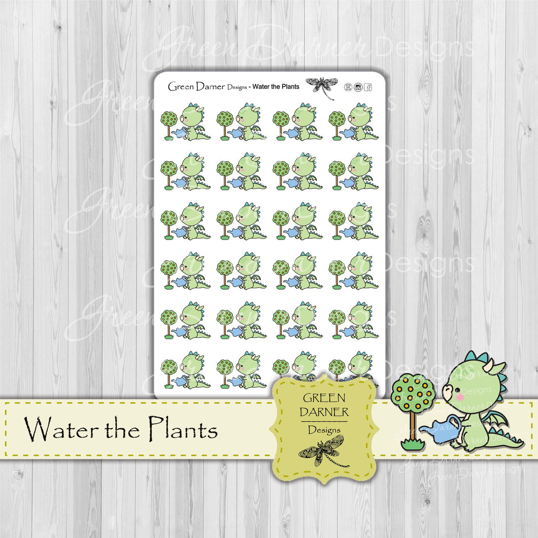 Dudley the Dragan Water the Plants stickers for planners, calendars and scrapbooking