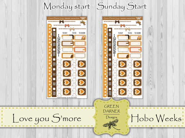 Load image into Gallery viewer, Love You S&#39;more - Hobonichi Weeks decorative weekly planner sticker kit

