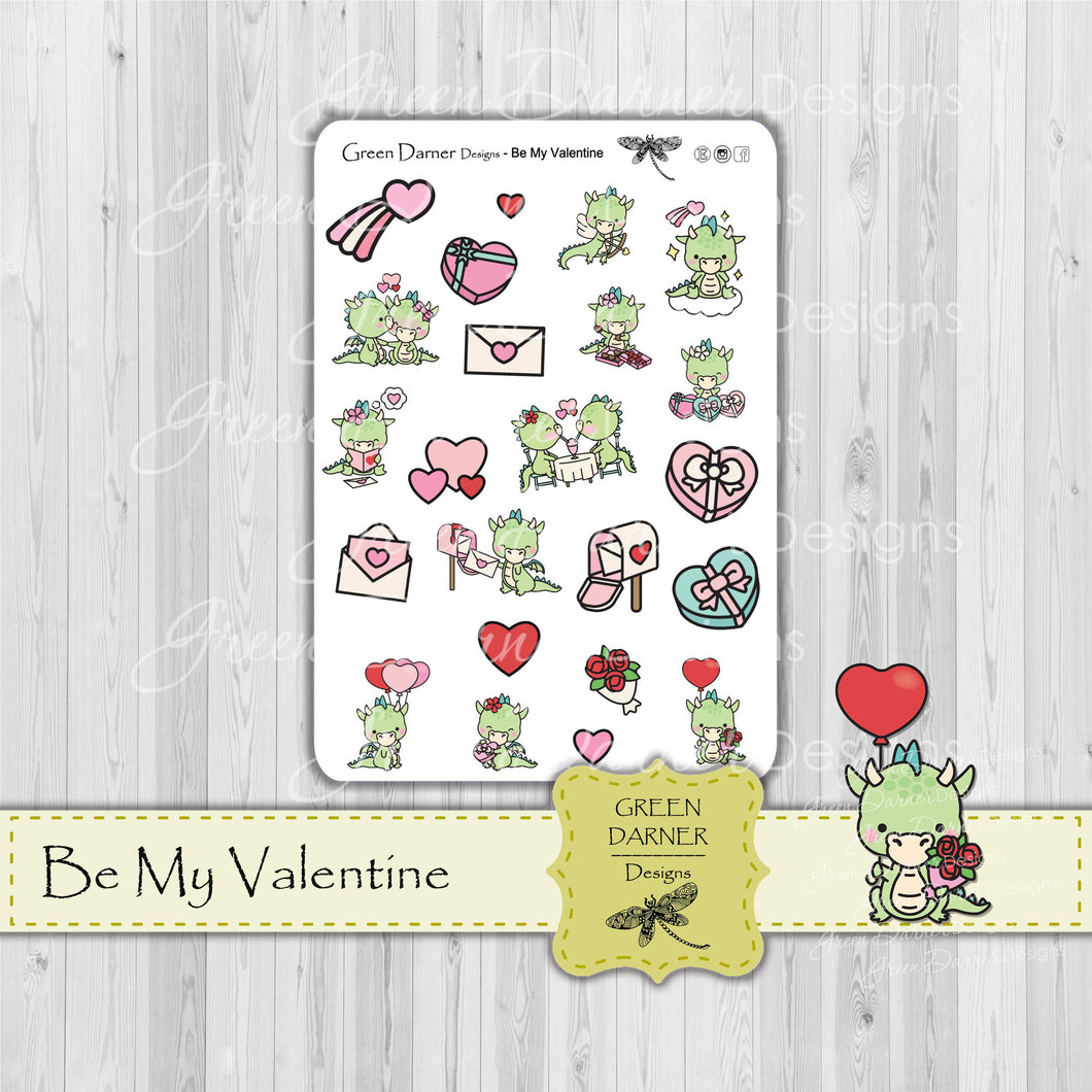 Dudley the Dragon - Be Mine Valentine - Kawaii character sticker