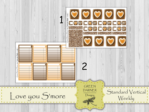 Load image into Gallery viewer, Love You S&#39;more - standard vertical/Erin Condren weekly planner sticker kit
