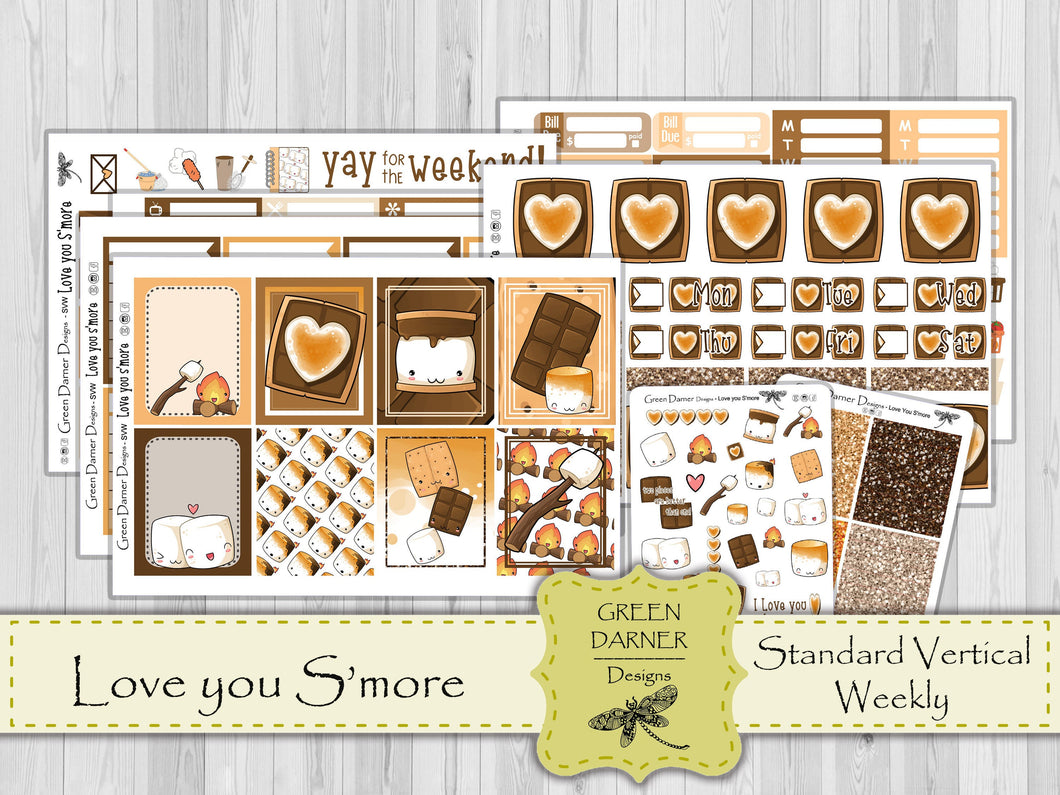 Love You S'more - standard vertical/Erin Condren weekly planner sticker kit