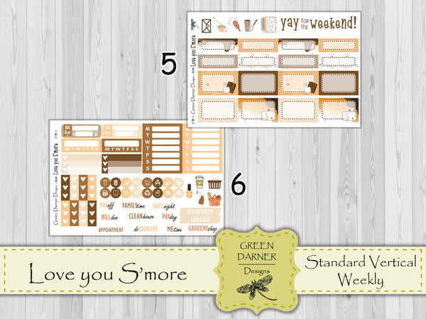 Load image into Gallery viewer, Love You S&#39;more - standard vertical/Erin Condren weekly planner sticker kit
