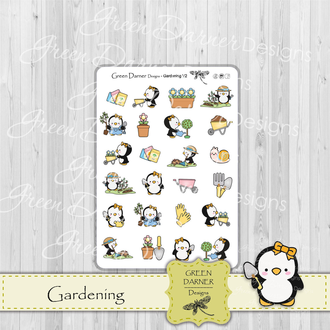 Pearl the Penguin - Gardening V2 - Kawaii character sticker