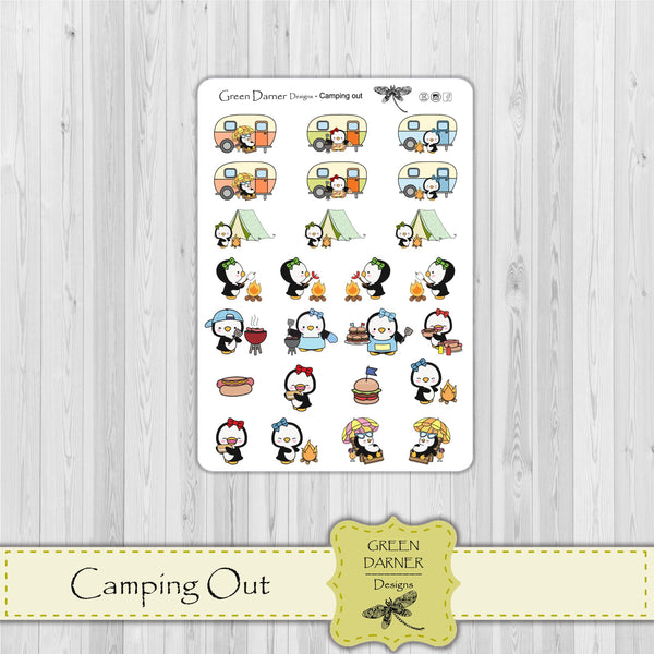 Load image into Gallery viewer, Pearl the Penguin - Camping Out - Kawaii character sticker
