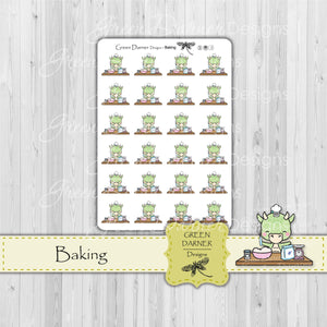 Dudley the Dragon Baking Kawaii character stickers, great for planners, calendars and scrapbooking