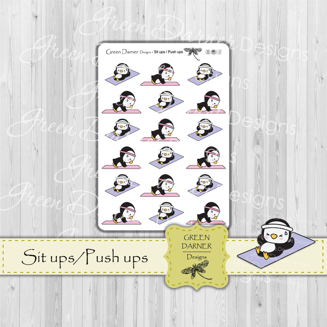 Pearl the Penguin - Sit ups / Push ups - Kawaii character sticker