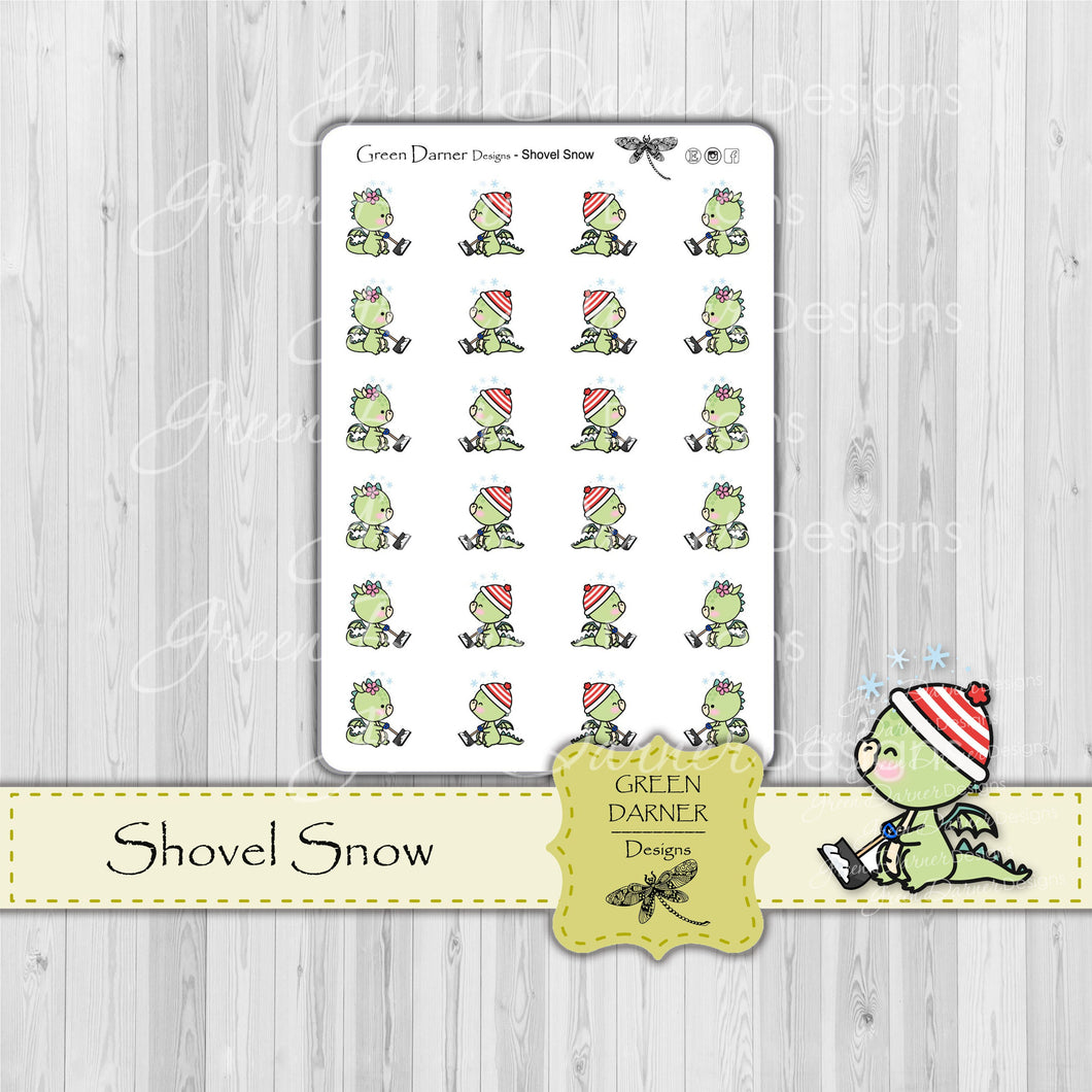 Dudley the Dragon Shovel snow Kawaii character decorative stickers, great for planners, calendars and scrapbooking