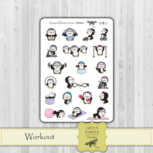Load image into Gallery viewer, Pearl the Penguin - Workout - Kawaii character sticker
