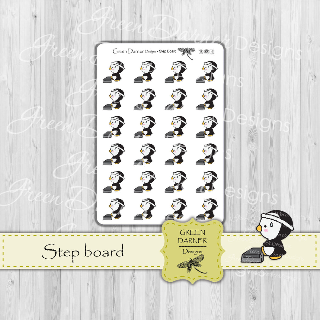 Step board - Pearl the Penguin planner stickers, Kawaii character, workout icon