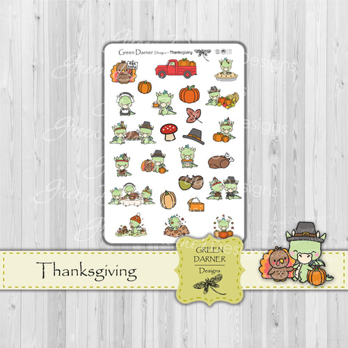 Dudley the Dragon decorative Thanksgiving stickers great for planners, calendars and scrapbooking
