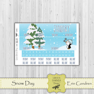 Erin Condern Planner Monthly - Snow day - Pearl the Penguin - customizable monthly