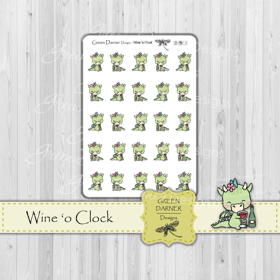 Dudley the Dragon - Wine 'o Clock - Kawaii character stickers