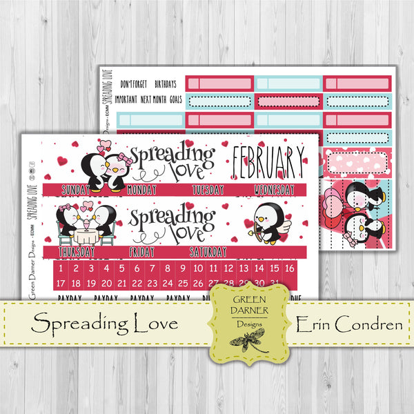 Load image into Gallery viewer, Erin Condern Planner Monthly - Spreading Love - Pearl the Penguin - customizable monthly

