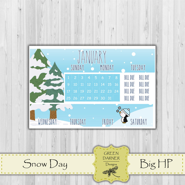 Load image into Gallery viewer, Big Happy Planner Monthly - Snow Day - Pearl the Penguin - customizable monthly
