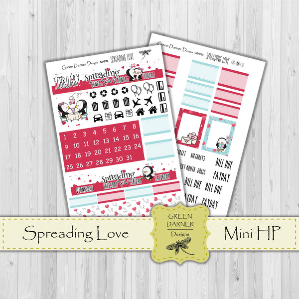 Load image into Gallery viewer, Mini Happy Planner Monthly - Spreading Love - Pearl the Penguin - customizable monthly
