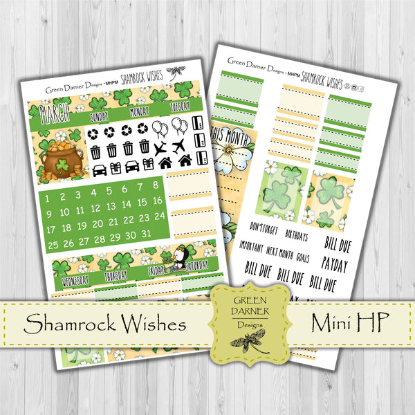 Load image into Gallery viewer, Mini Happy Planner Monthly - Shamrock Wishes - Pearl the Penguin - customizable monthly
