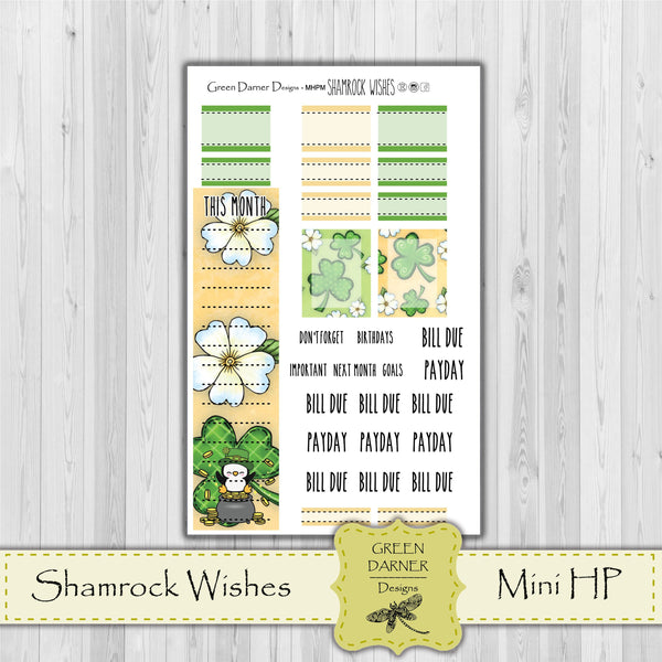 Load image into Gallery viewer, Mini Happy Planner Monthly - Shamrock Wishes - Pearl the Penguin - customizable monthly

