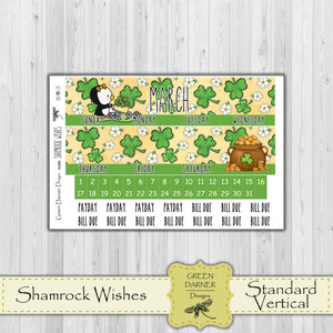 Erin Condern Planner Monthly - Shamrock Wishes - Pearl the Penguin - customizable monthly