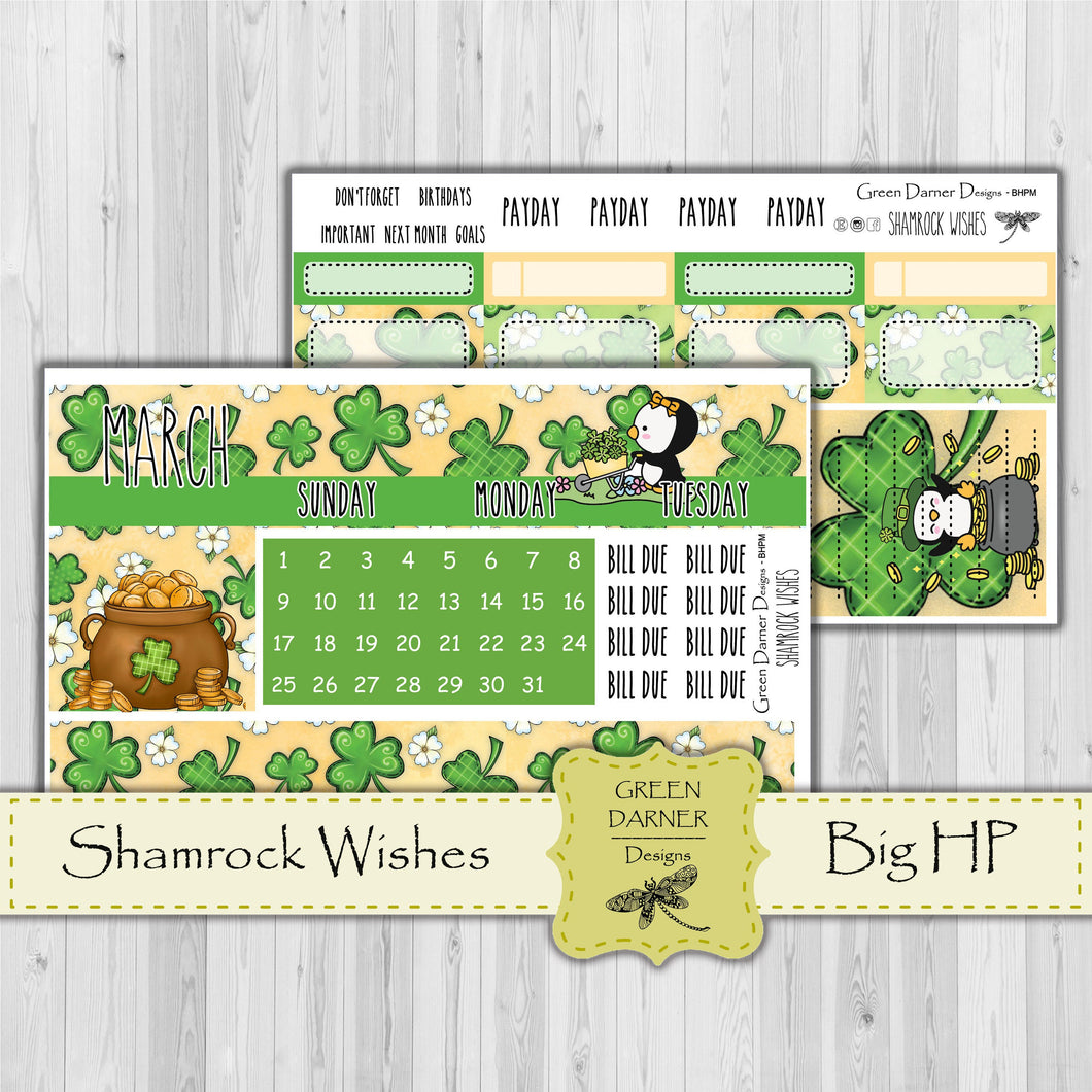 Big Happy Planner Monthly - Shamrock Wishes - Pearl the Penguin  - customizable monthly