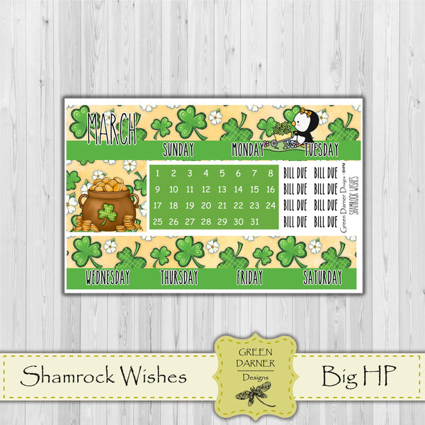 Load image into Gallery viewer, Big Happy Planner Monthly - Shamrock Wishes - Pearl the Penguin  - customizable monthly
