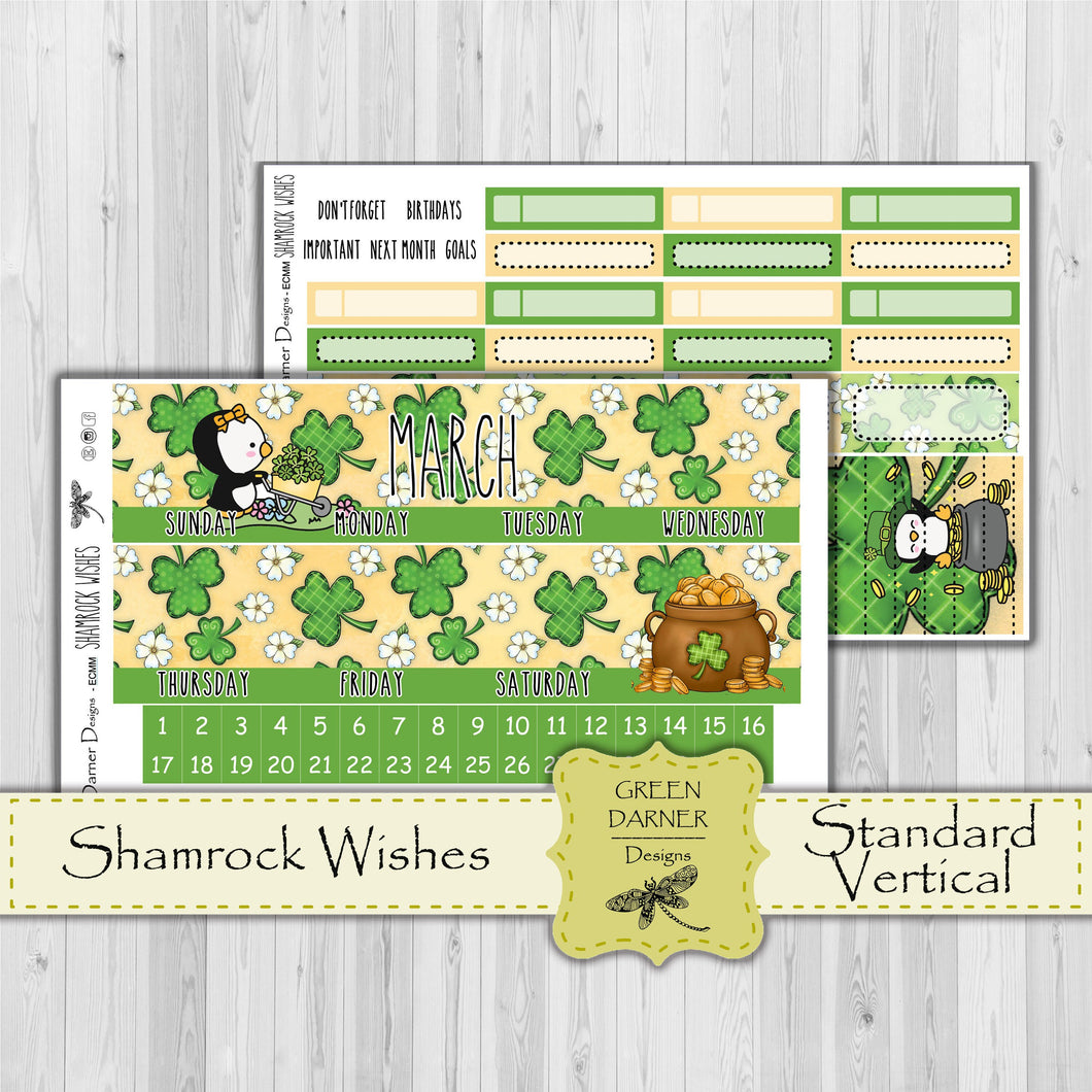 Erin Condern Planner Monthly - Shamrock Wishes - Pearl the Penguin - customizable monthly