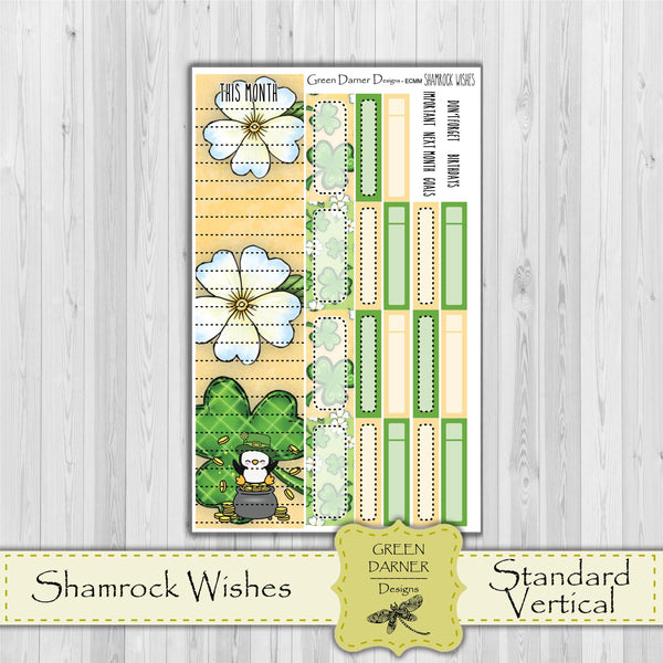 Load image into Gallery viewer, Erin Condern Planner Monthly - Shamrock Wishes - Pearl the Penguin - customizable monthly
