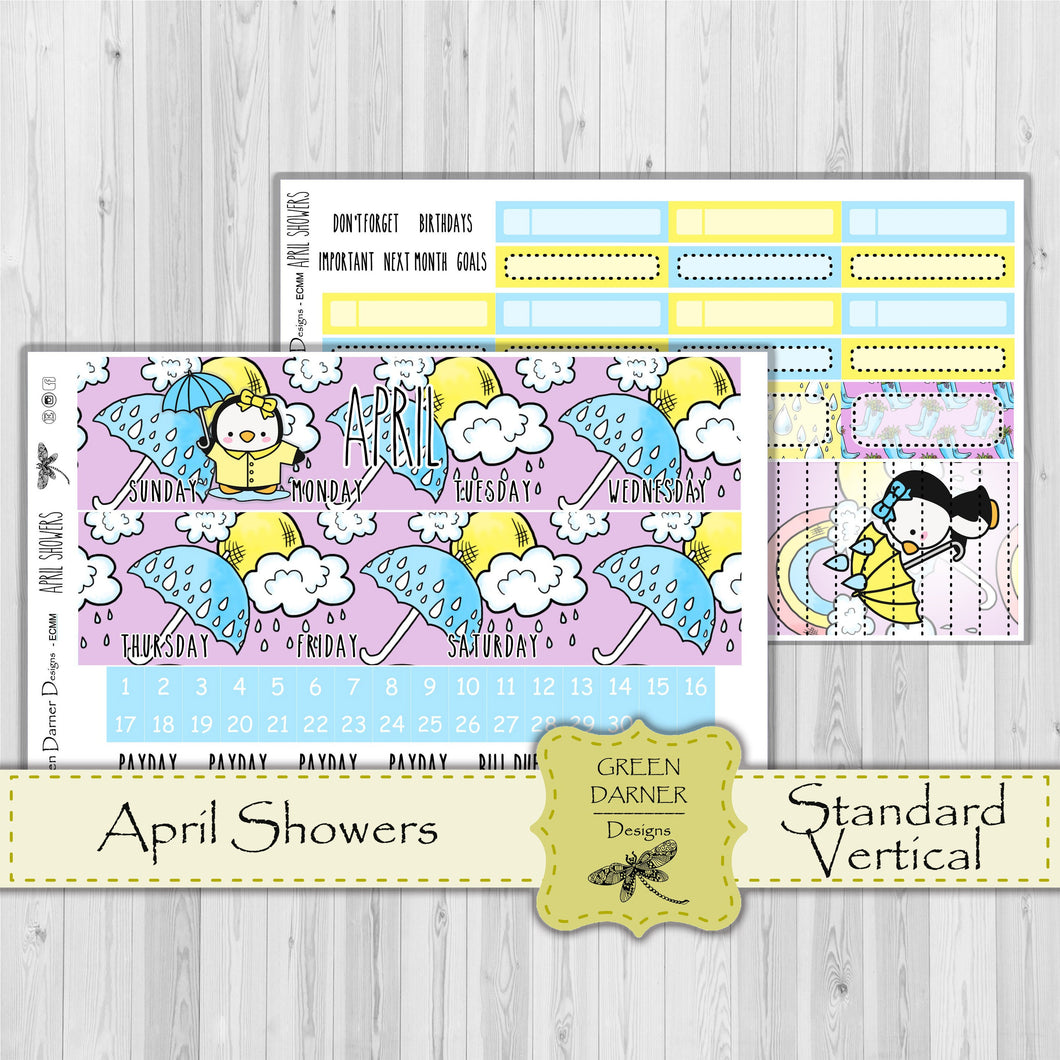 Erin Condern Planner Monthly - April Showers - Pearl the Penguin - customizable monthly