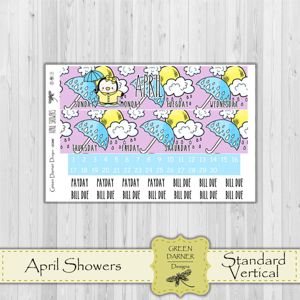 Load image into Gallery viewer, Erin Condern Planner Monthly - April Showers - Pearl the Penguin - customizable monthly
