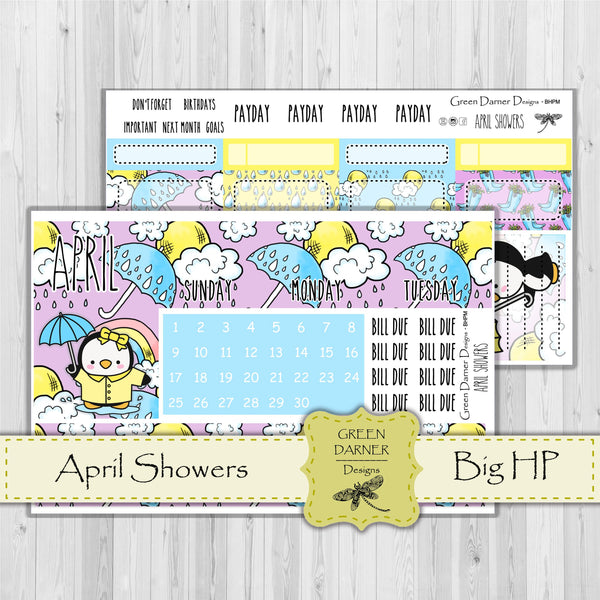 Load image into Gallery viewer, Big Happy Planner Monthly - April Showers - Pearl the Penguin - customizable monthly
