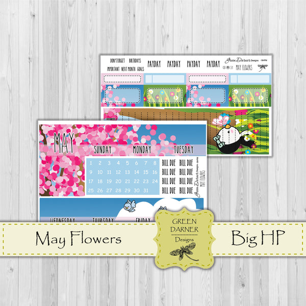 Load image into Gallery viewer, Big Happy Planner Monthly -May  Flowers - Pearl the Penguin - customizable monthly
