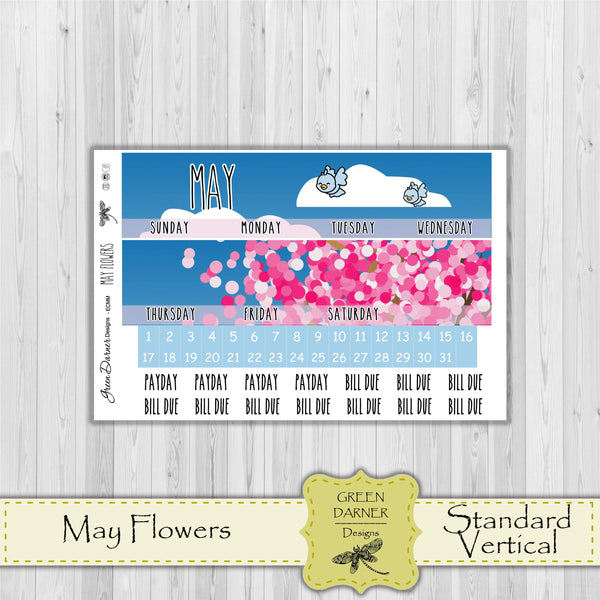 Load image into Gallery viewer, Erin Condern Planner Monthly - May Flowers - Pearl the Penguin  - customizable monthly
