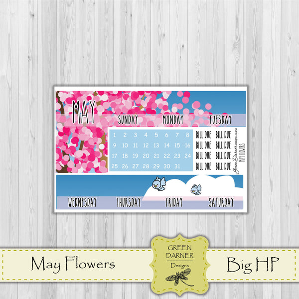 Load image into Gallery viewer, Big Happy Planner Monthly -May  Flowers - Pearl the Penguin - customizable monthly
