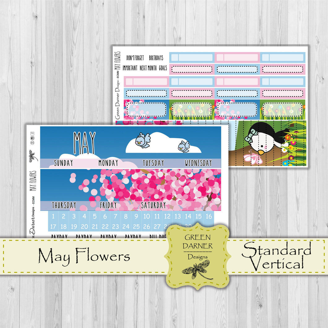 Erin Condern Planner Monthly - May Flowers - Pearl the Penguin  - customizable monthly