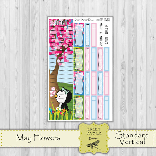 Load image into Gallery viewer, Erin Condern Planner Monthly - May Flowers - Pearl the Penguin  - customizable monthly
