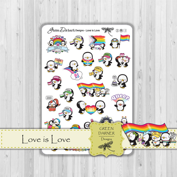 Load image into Gallery viewer, Pearl the Penguin - LGBTQ - Love is Love - Kawaii character sticker
