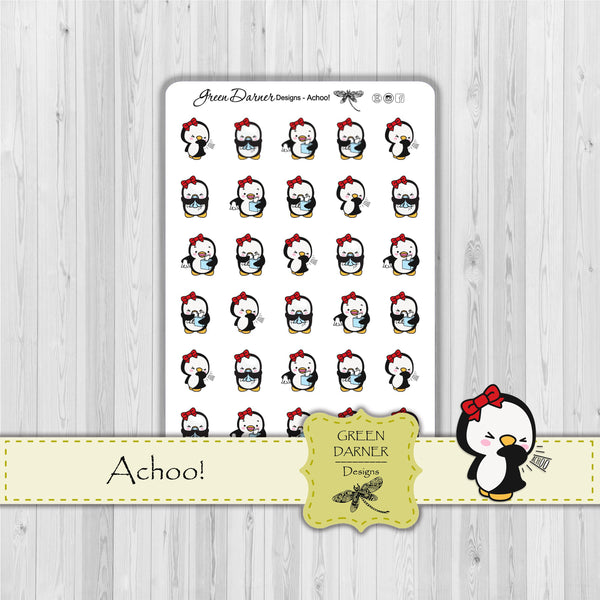 Load image into Gallery viewer, Pearl the Penguin - ACHOO - Kawaii character sticker
