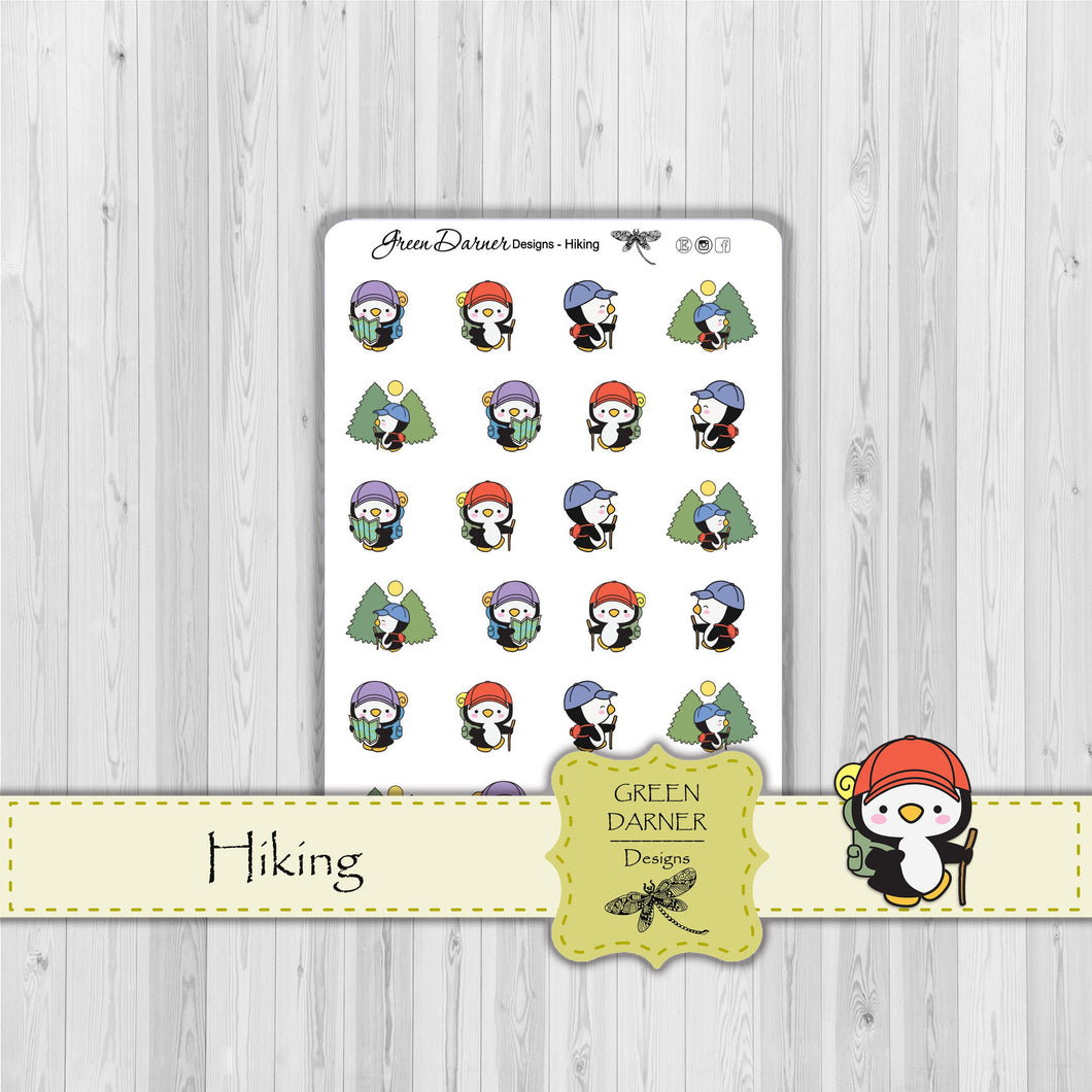 Pearl the Penguin - Hiking - Kawaii character sticker