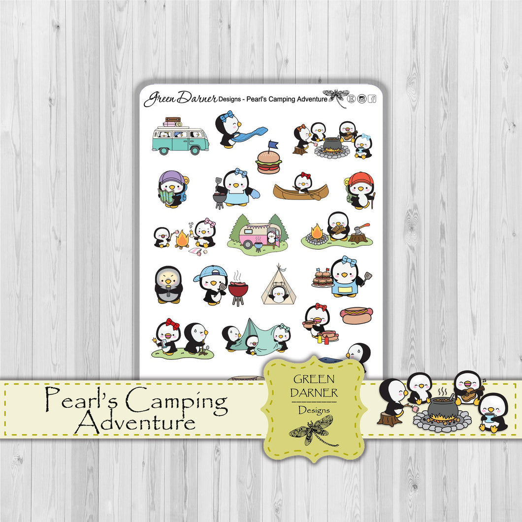 Pearl the Penguin - Camping Adventure - Kawaii character sticker