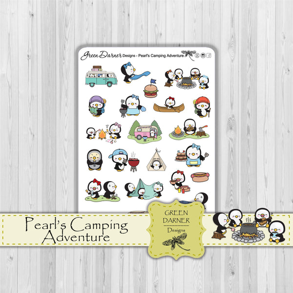 Load image into Gallery viewer, Pearl the Penguin - Camping Adventure - Kawaii character sticker
