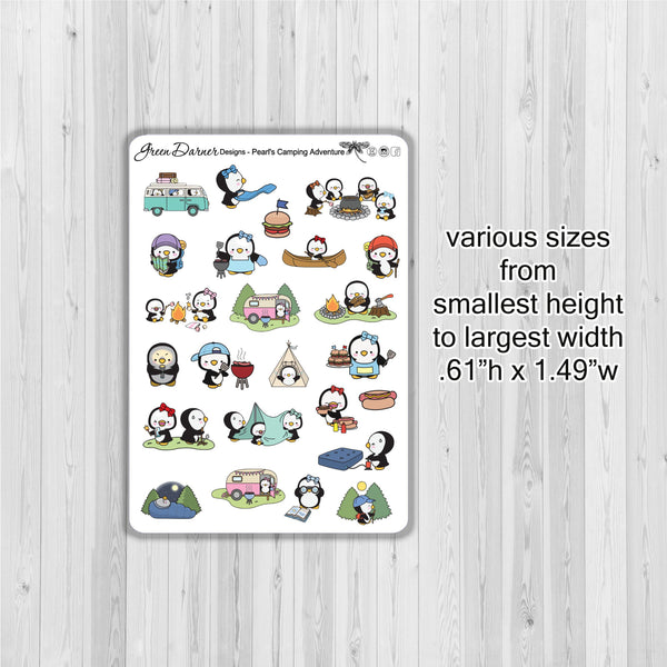 Load image into Gallery viewer, Pearl the Penguin - Camping Adventure - Kawaii character sticker
