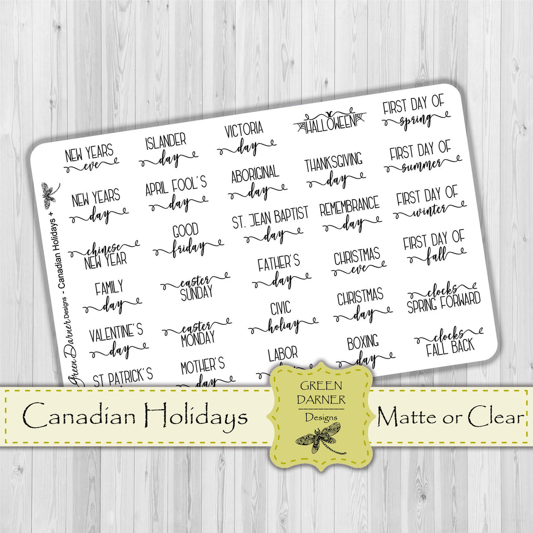 Canadian Holidays -  text/script stickers