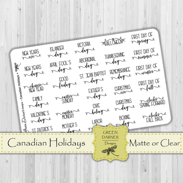 Load image into Gallery viewer, Canadian Holidays -  text/script stickers
