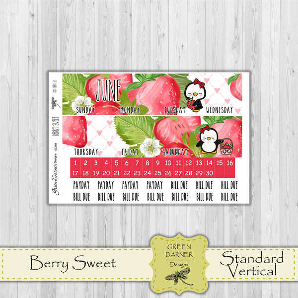 Load image into Gallery viewer, Erin Condern Planner Monthly - Berry Sweet- Pearl the Penguin  - customizable monthly
