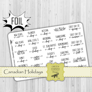 Canadian National Holidays - foiled script stickers