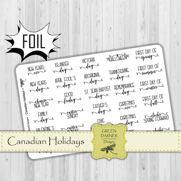 Load image into Gallery viewer, Canadian National Holidays - foiled script stickers
