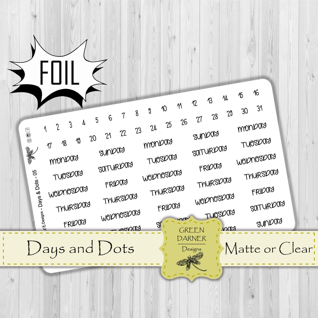 Days & Dots 05 - Foil - text/script stickers