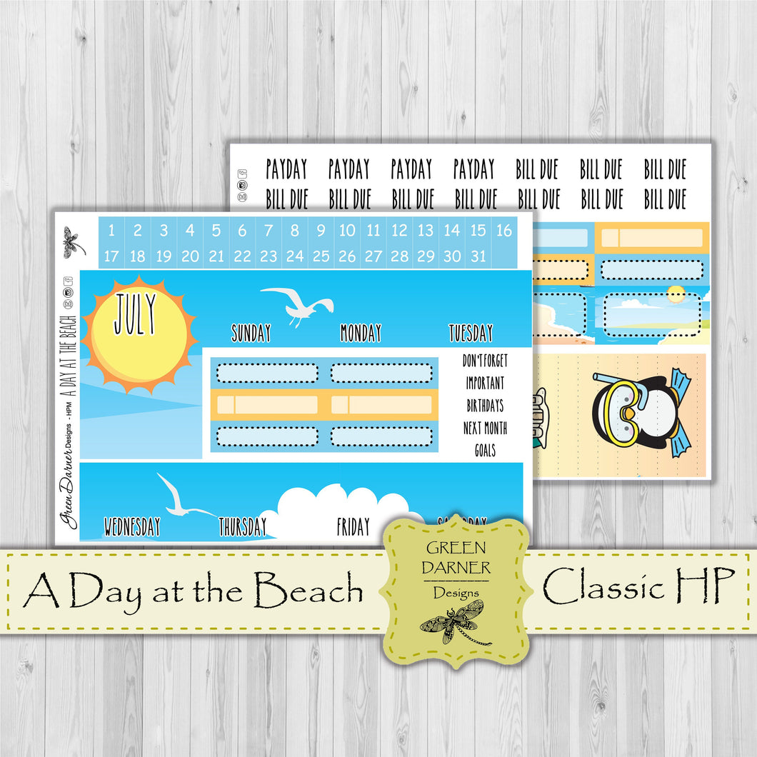 Happy Planner Monthly - A Day at the Beach - Pearl the Penguin - customizable monthly